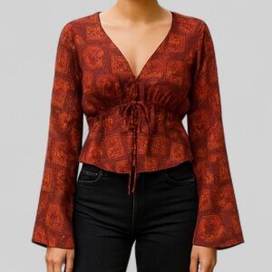 House of Harlow 1960 Burgundy Patterned Top